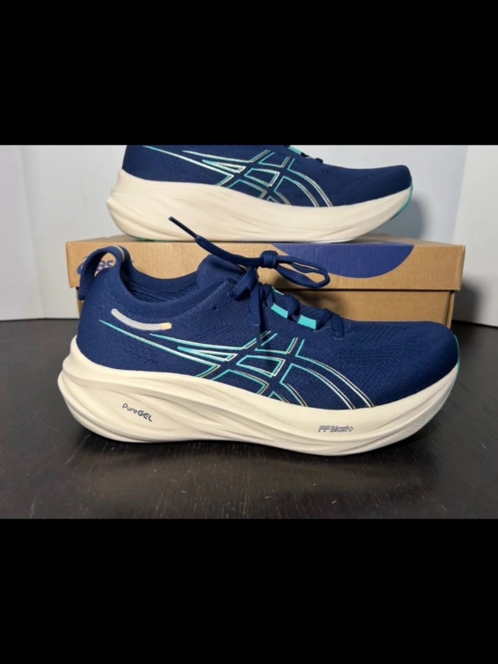 Asics Gel Nimbus 26 Running Shoes Sneakers Blue Expanse/Aurora Green Womans 11